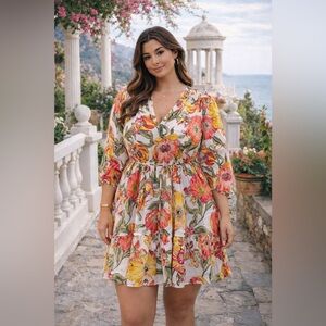 LANE BRYANT Floral Long Sleeve Dress 18